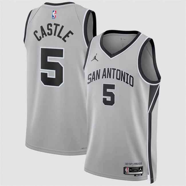 Men's San Antonio Spurs #5 Stephon Castle Silver 2025 Statement Edition Stitched Basketball Jersey